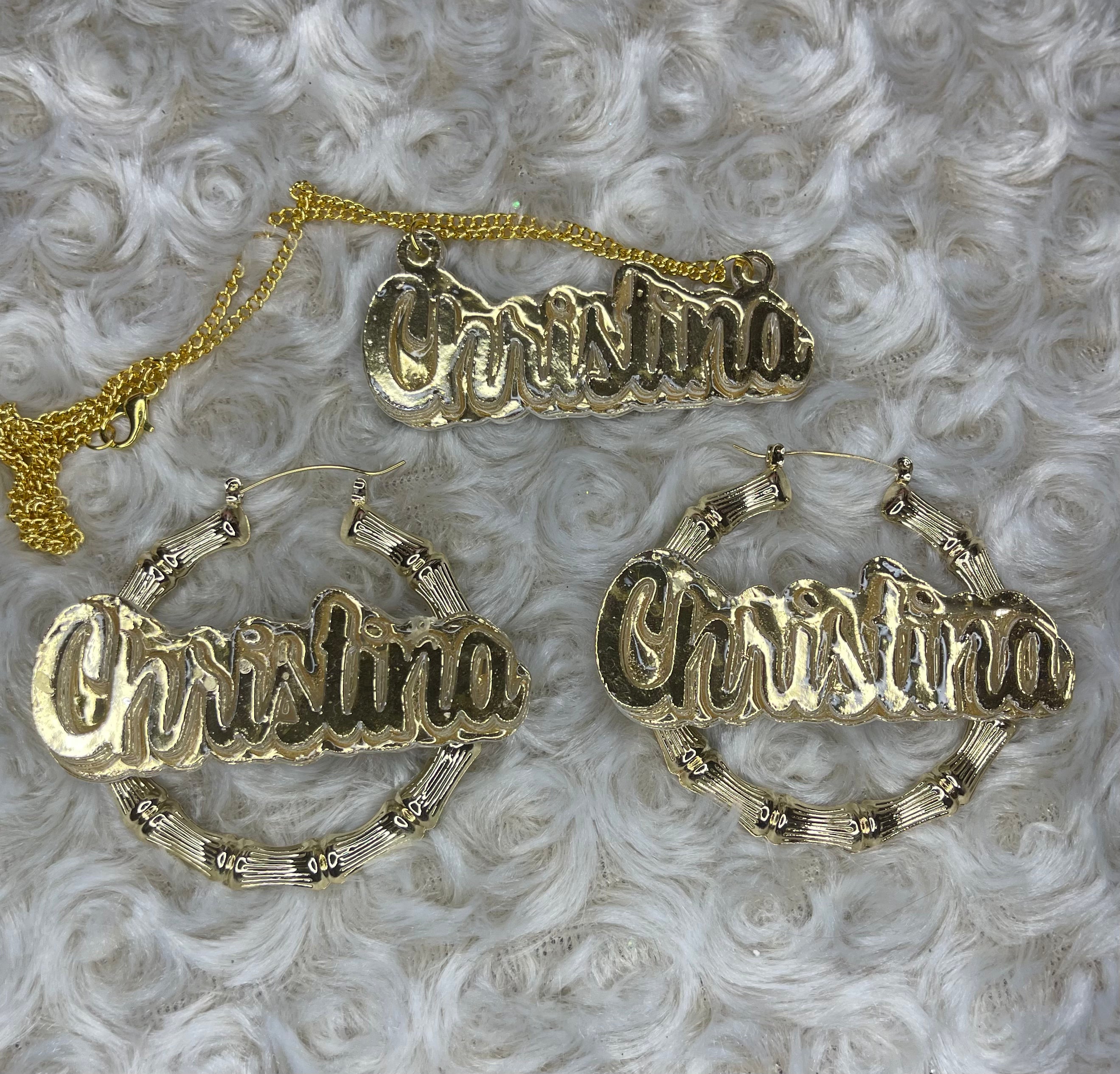 Custom Adult Earrings and Name Chain