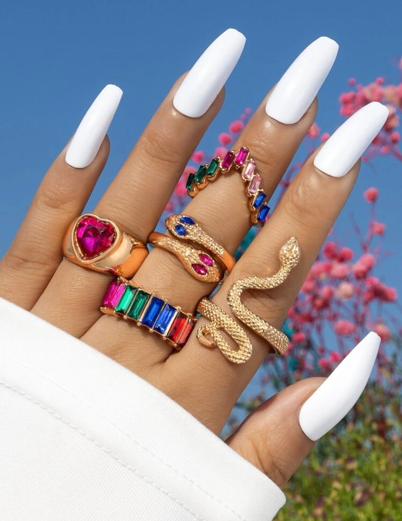 Crystal Snake 5 Piece Ring Set